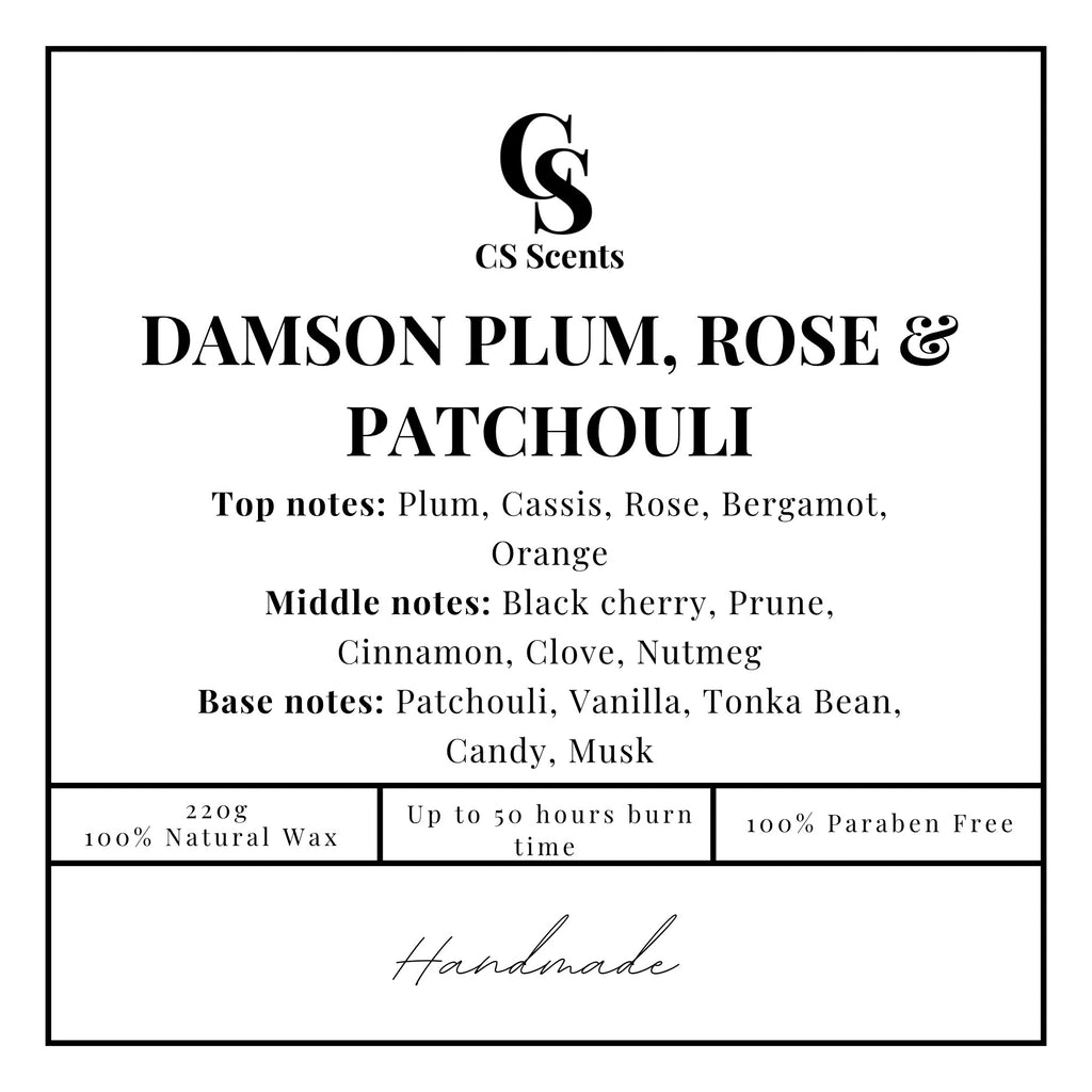 220g Damson plum, Rose & Patchouli Candle
