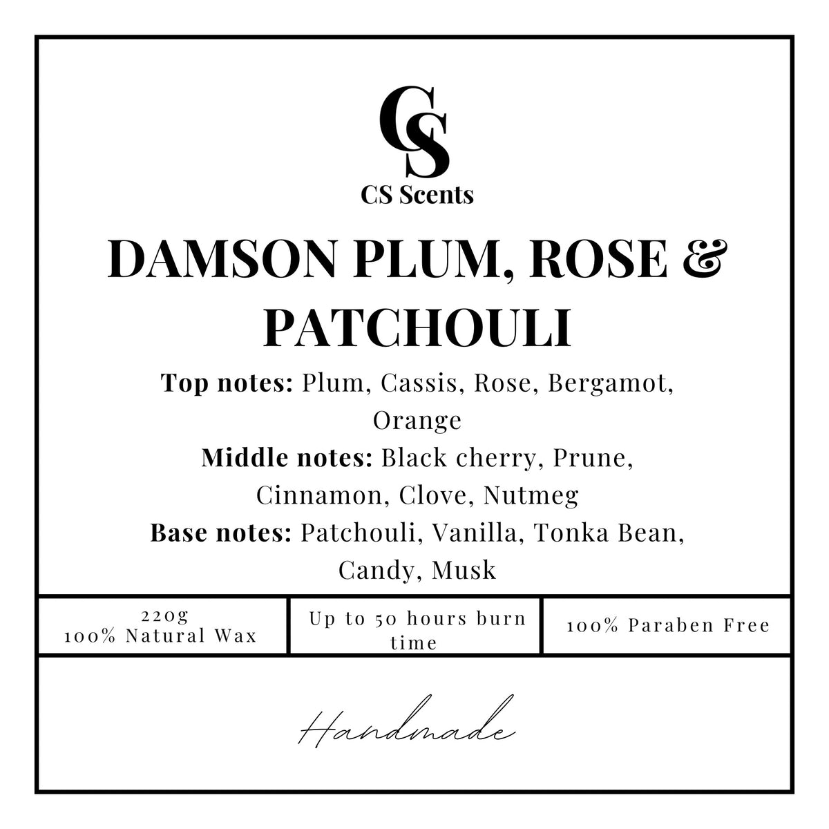 220g Damson plum, Rose & Patchouli Candle