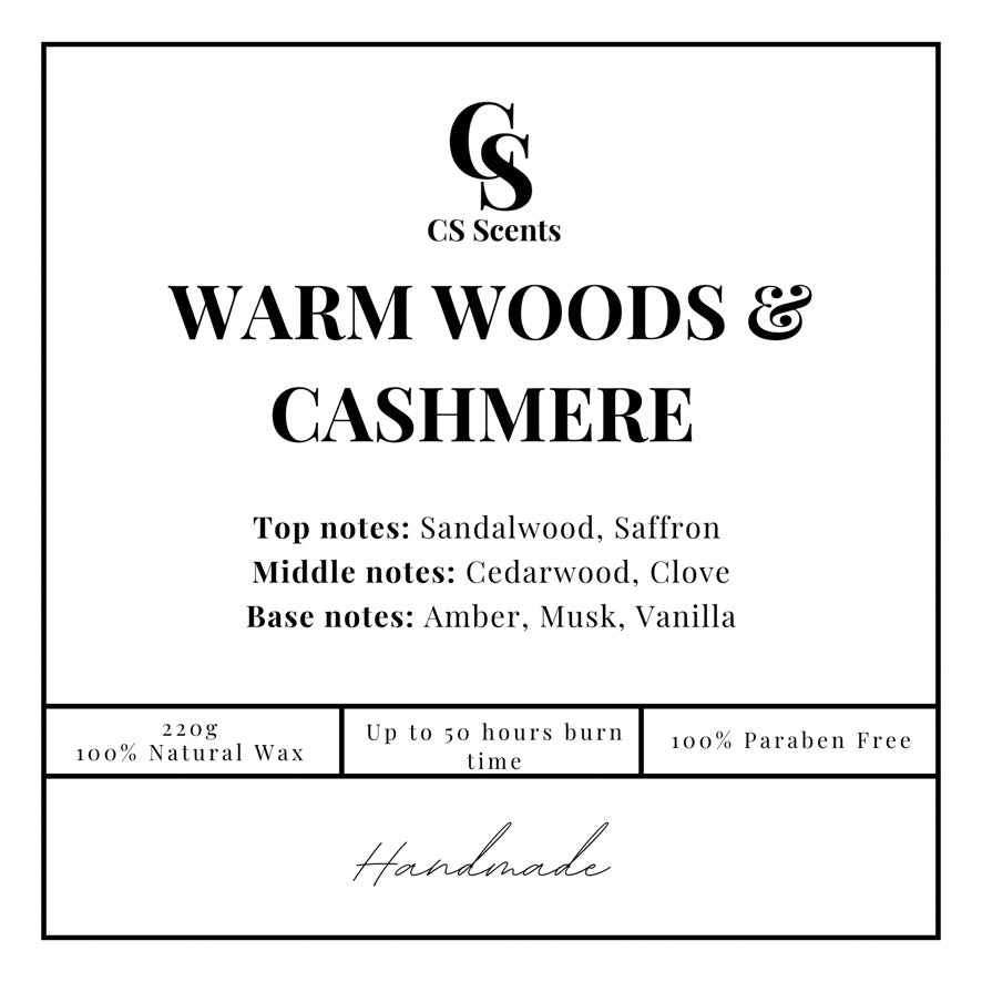 220g Warm Woods & Cashmere Candle