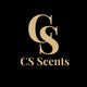 Gold 'CS Scents' logo on a black background